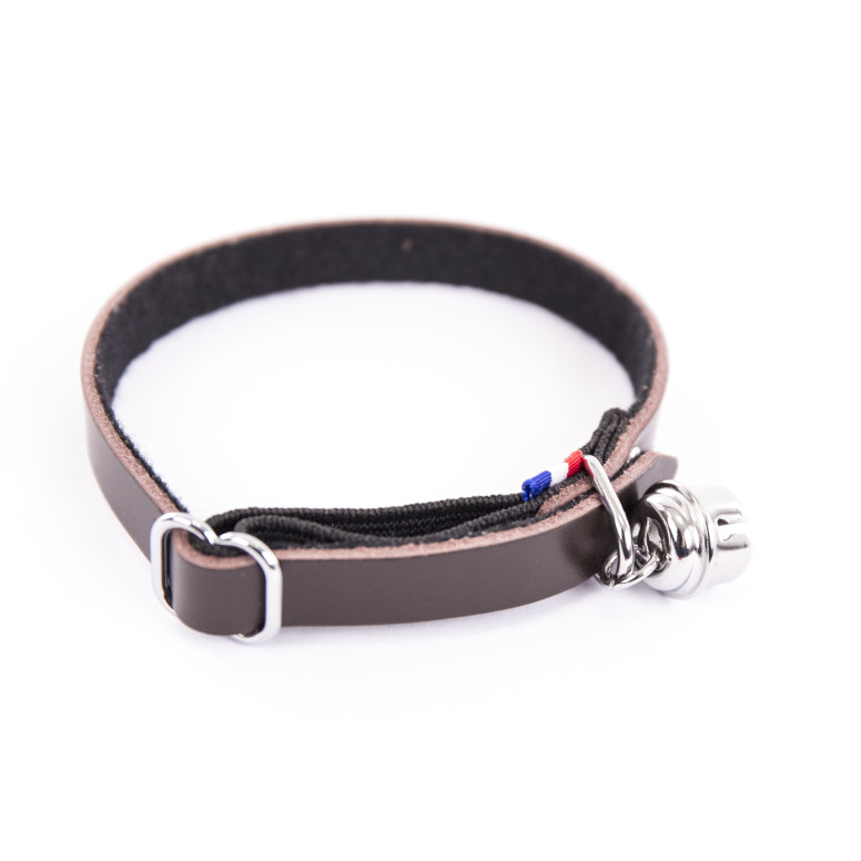 Collier pour chat cuir feutrine marron
