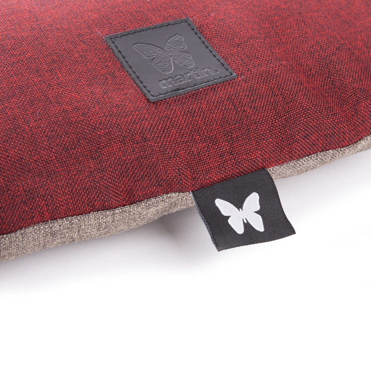 Coussin ovale ouatine rouge et gris 45cm