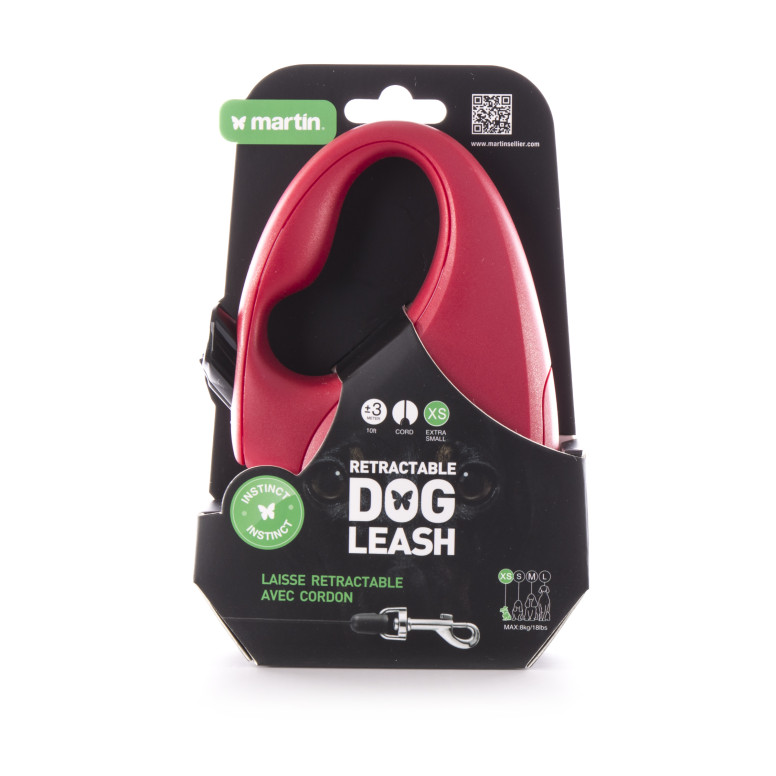 Laisse retractable instinct corde xs rouge 3m