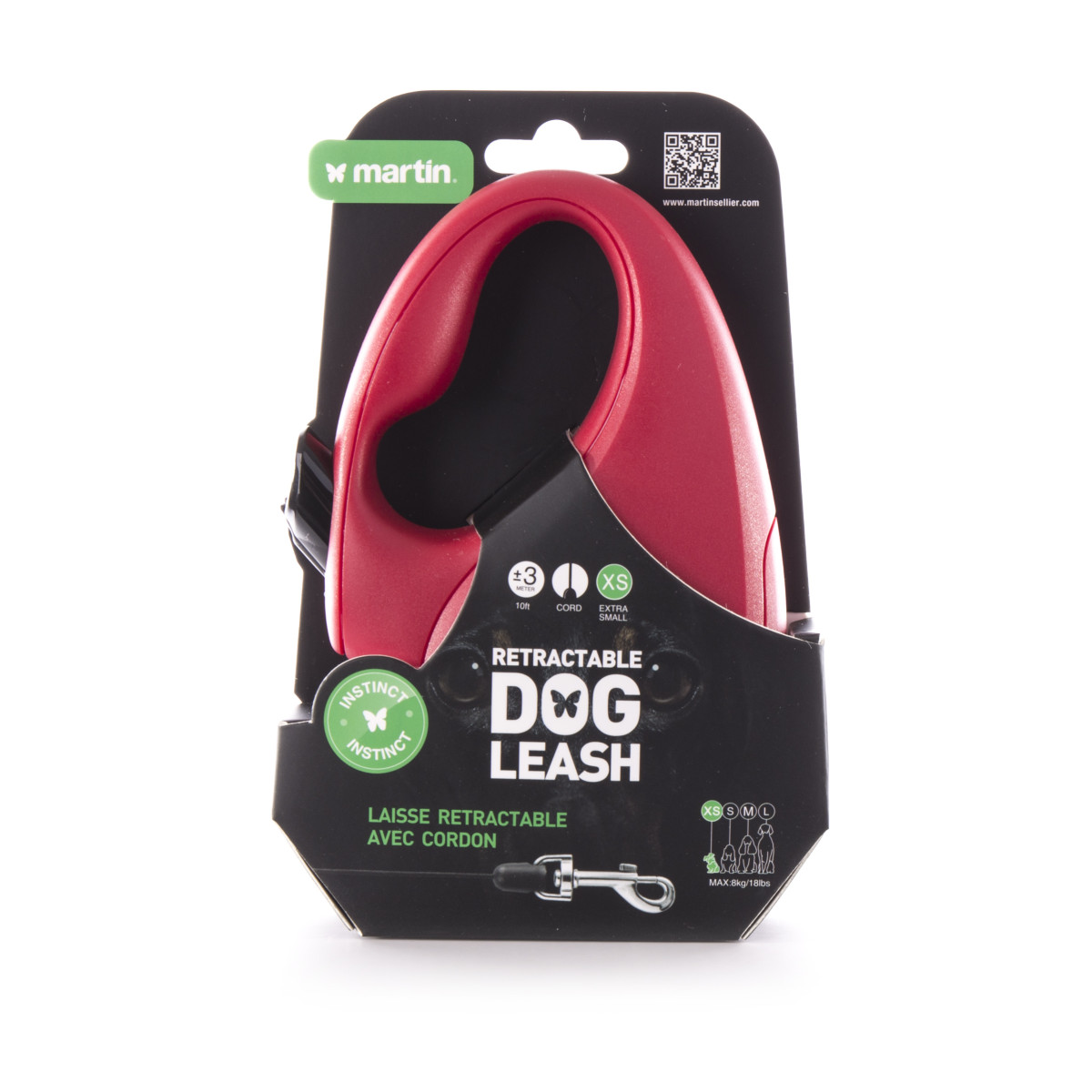 Laisse retractable instinct corde xs rouge 3m