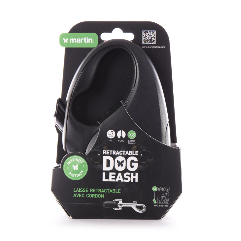 Laisse retractable instinct corde xs noir 3m