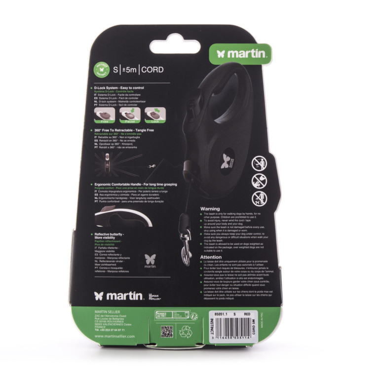 Laisse retractable instinct corde s rouge 5m
