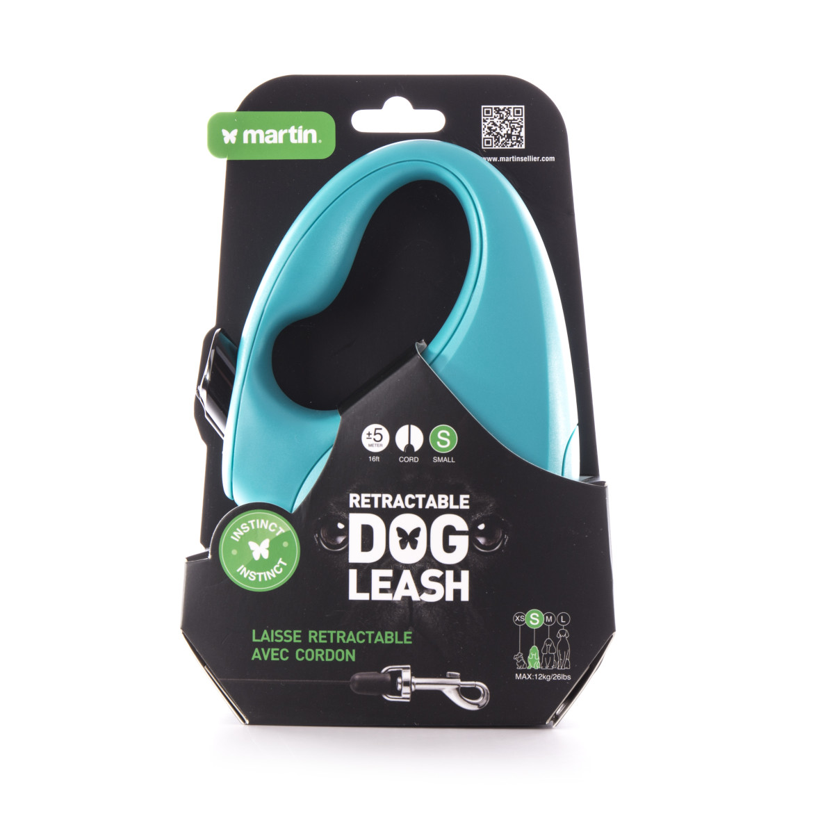 Laisse retractable instinct corde s turquoise 5m