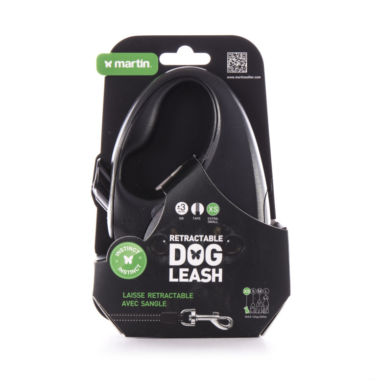 Laisse retractable instinct sangle xs noir 3m