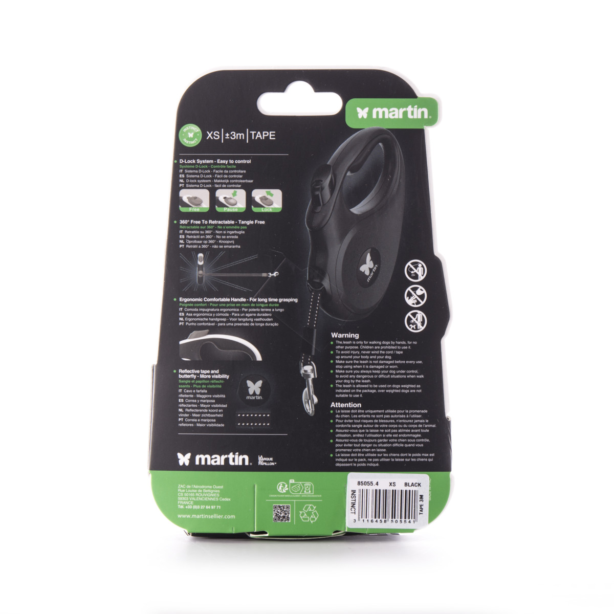 Laisse retractable instinct sangle xs noir 3m