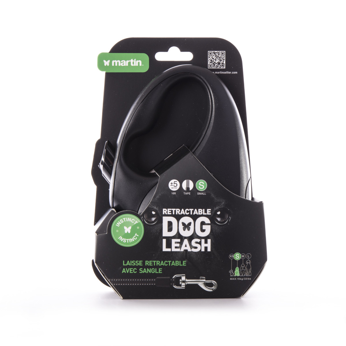 Laisse retractable instinct sangle s noir 5m