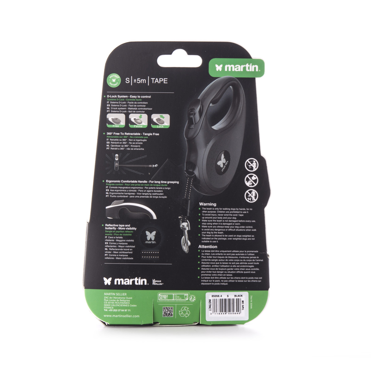 Laisse retractable instinct sangle s noir 5m
