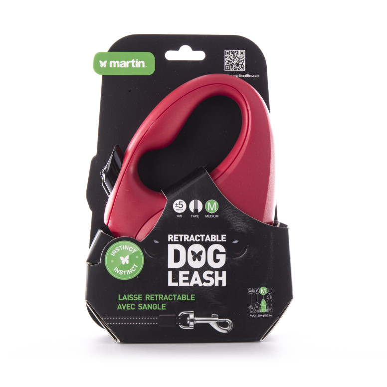 Laisse retractable instinct sangle m rouge 5m