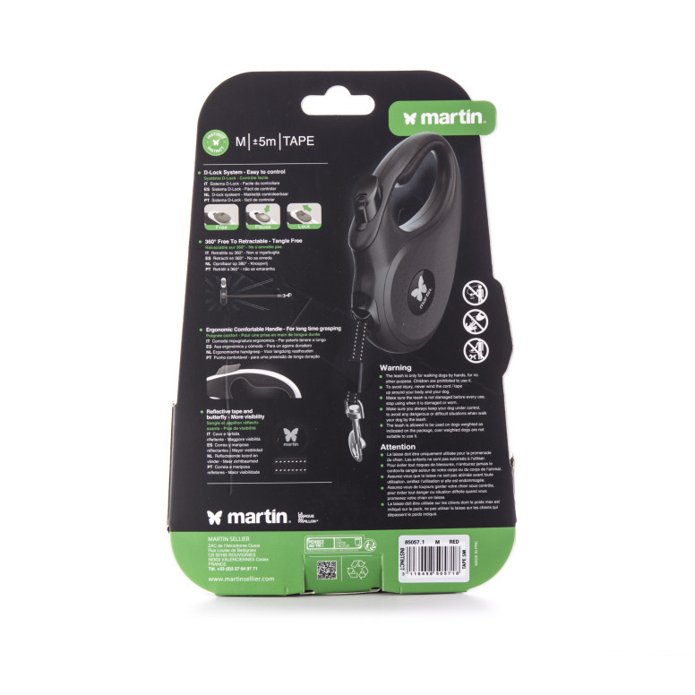 Laisse retractable instinct sangle m rouge 5m