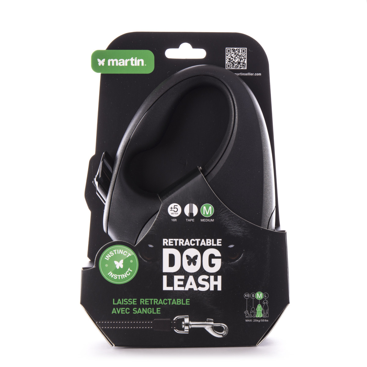 Laisse retractable instinct sangle m noir 5m