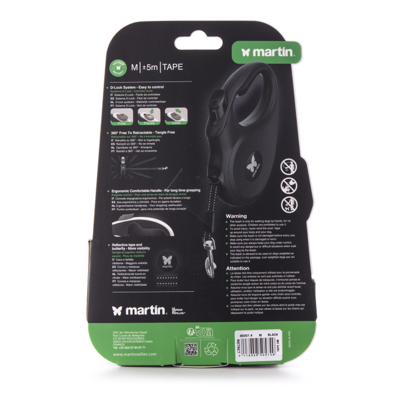 Laisse retractable instinct sangle m noir 5m