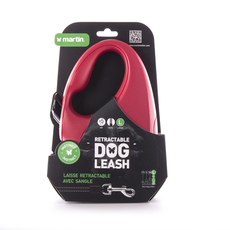 Laisse retractable instinct sangle l rouge 5m