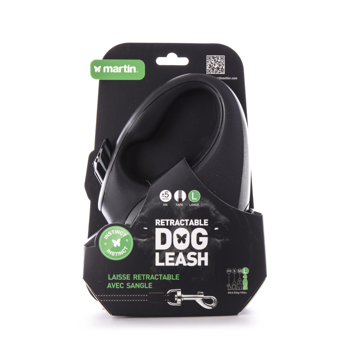Laisse retractable instinct sangle l noir 5m