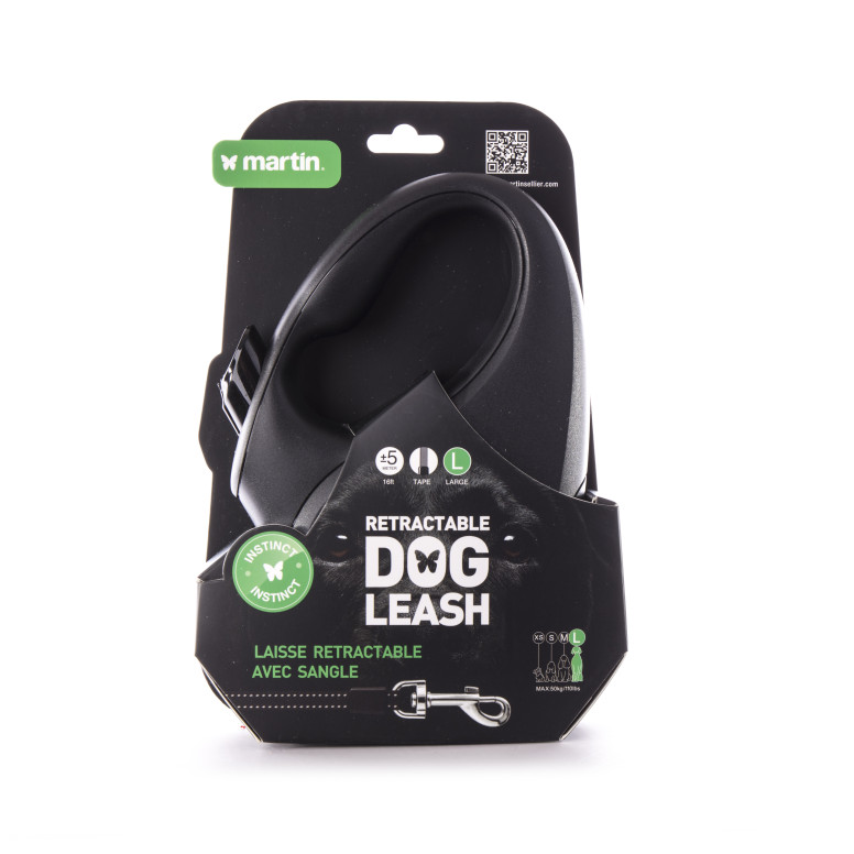 Laisse retractable instinct sangle l noir 5m