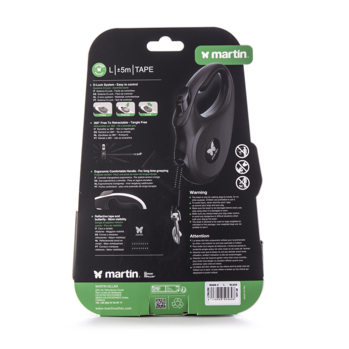 Laisse retractable instinct sangle l noir 5m