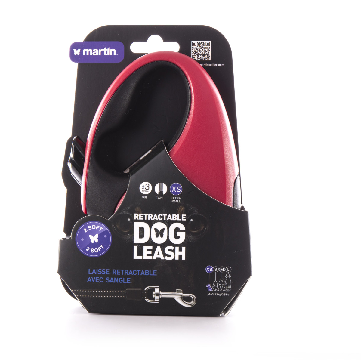 Laisse retractable 2 soft sangle xs rouge 3m
