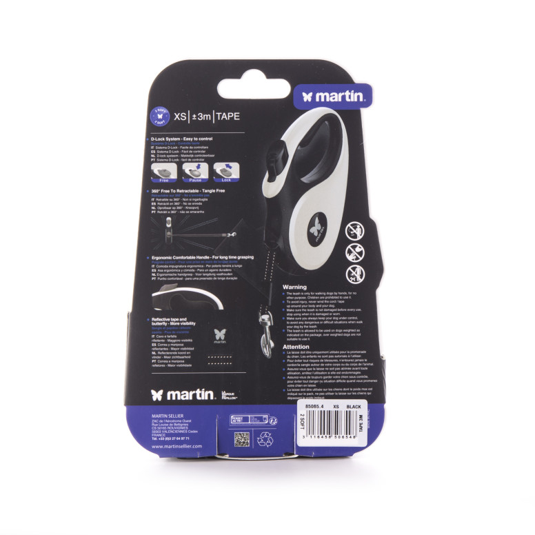 Laisse retractable 2 soft sangle xs noir 3m