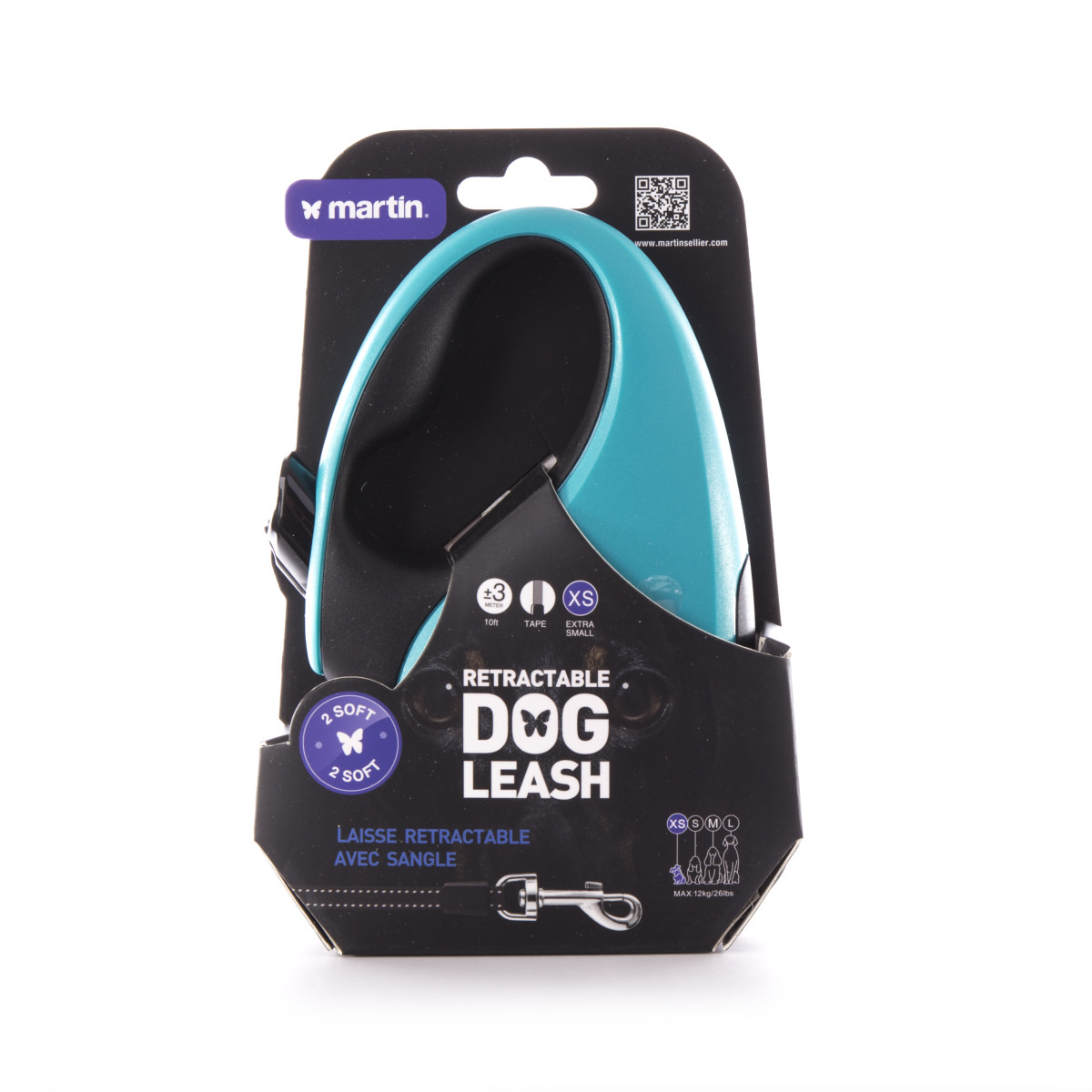 Laisse retractable 2 soft sangle xs turquoise 3m