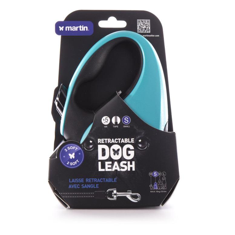 Laisse retractable 2 soft sangle s turquoise 5m