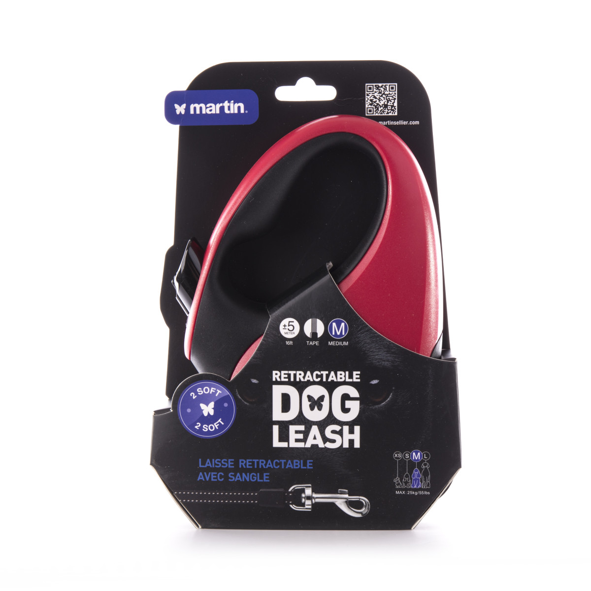 Laisse retractable 2 soft sangle m rouge 5m