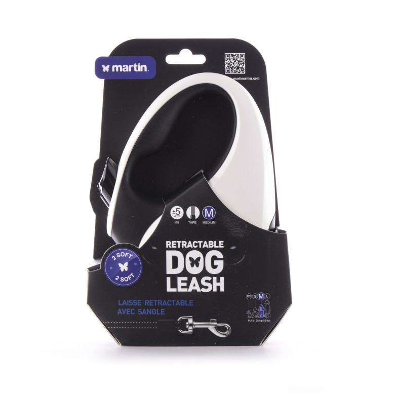 Laisse retractable 2 soft sangle m noir 5m