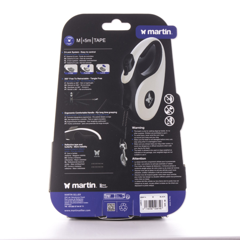 Laisse retractable 2 soft sangle m noir 5m
