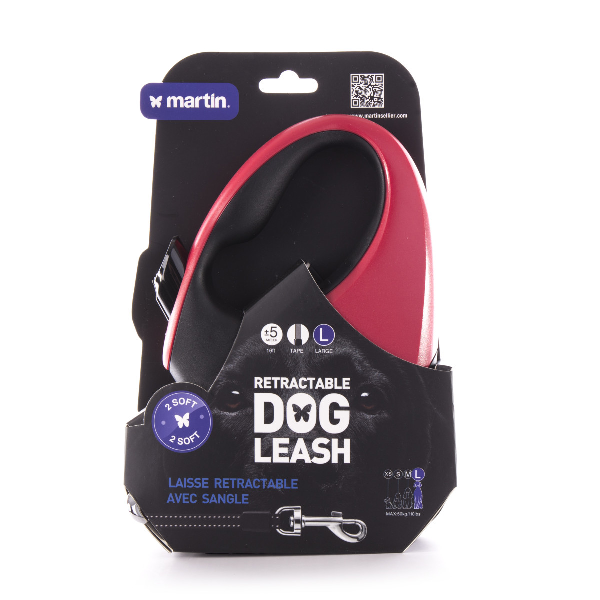 Laisse retractable 2 soft sangle l rouge 5m