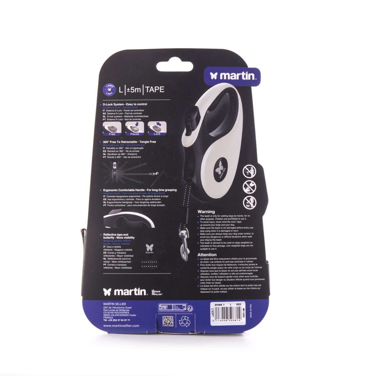 Laisse retractable 2 soft sangle l rouge 5m