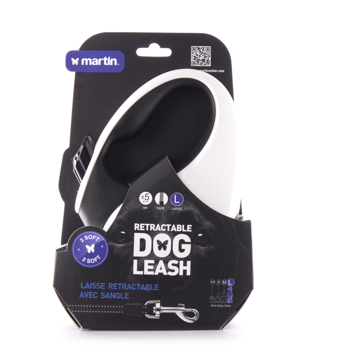 Laisse retractable 2 soft sangle l noir 5m