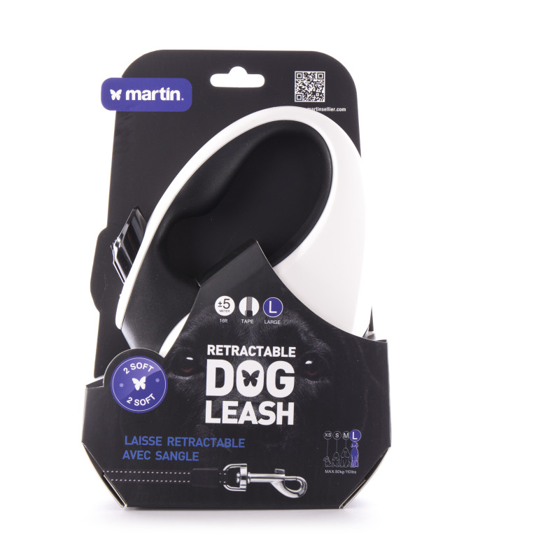 Laisse retractable 2 soft sangle l noir 5m