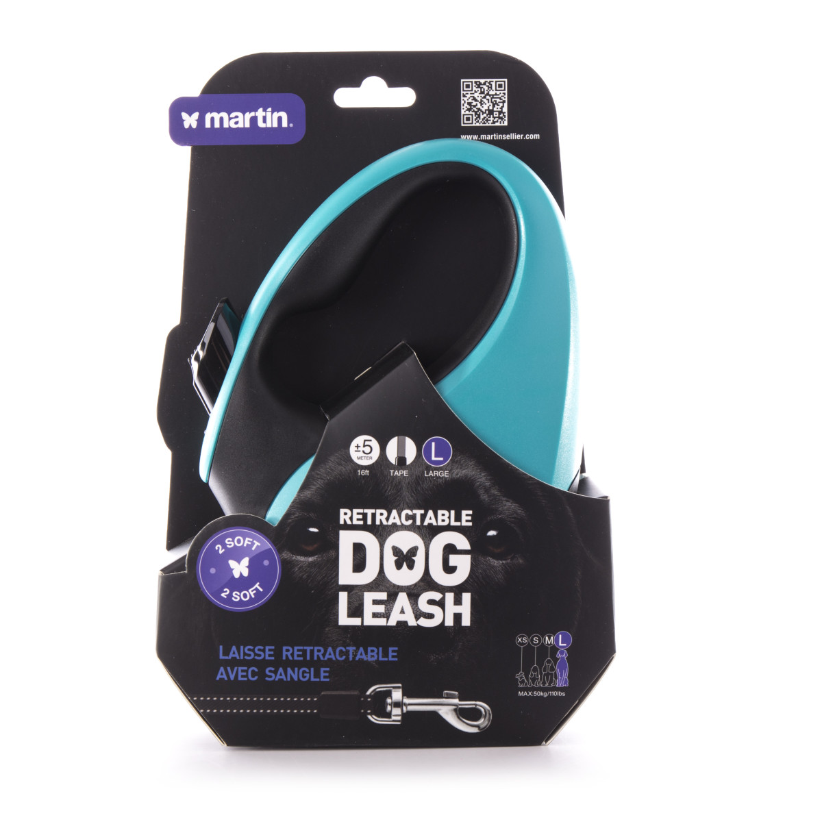 Laisse retractable 2 soft sangle l turquoise 5m