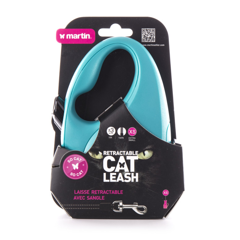 Laisse retractable so cat sangle xs turquoise 3m