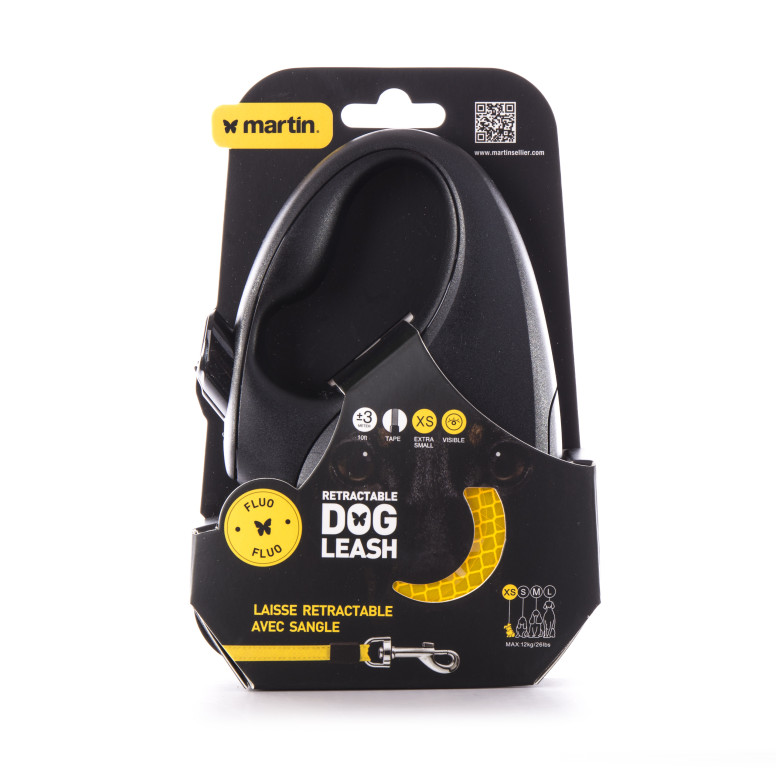 Laisse retractable fluo sangle xs orange 5m