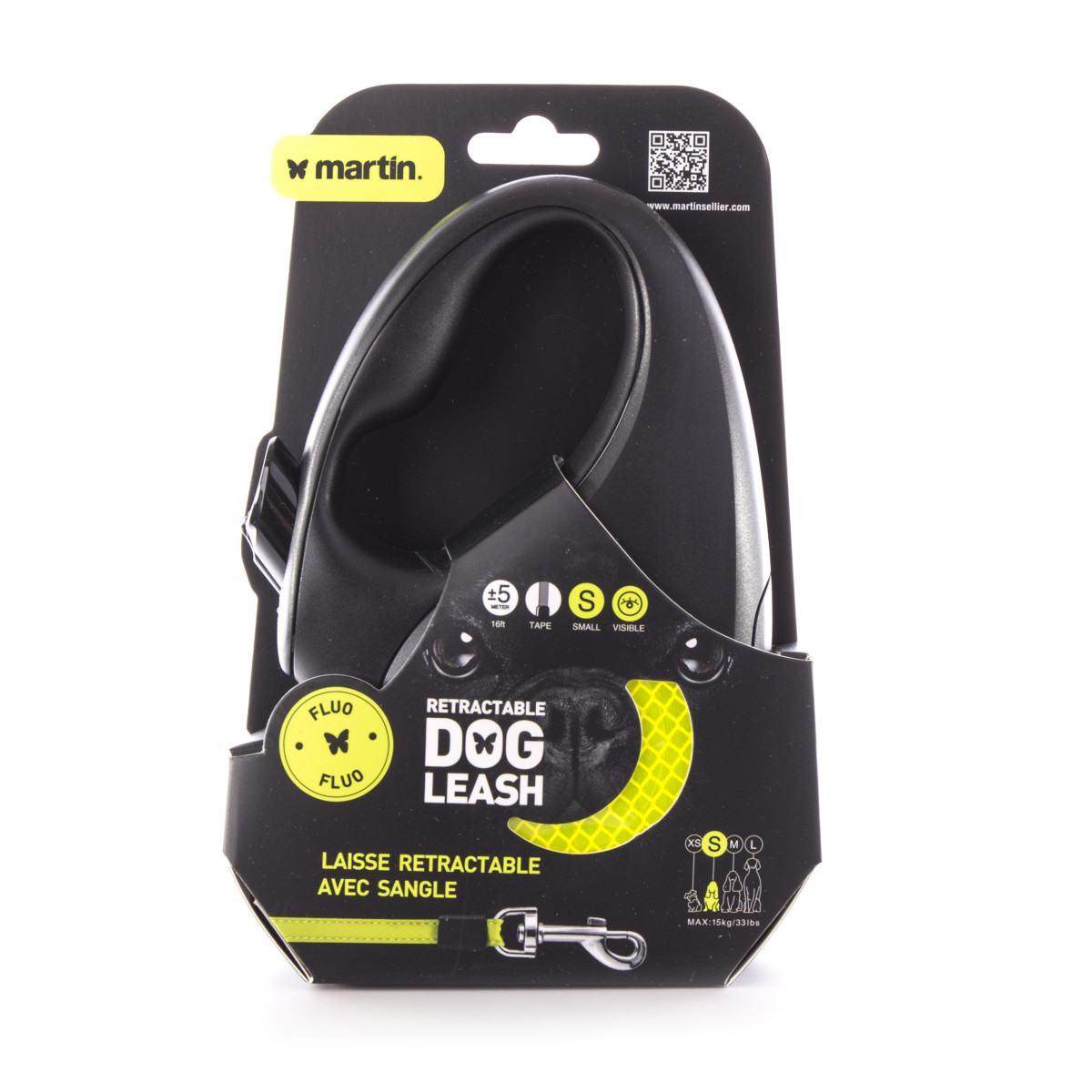 Laisse retractable fluo sangle s jaune 5m