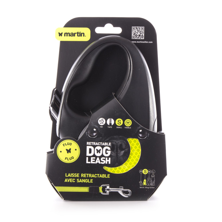 Laisse retractable fluo sangle s jaune 5m