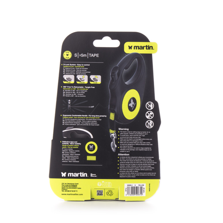 Laisse retractable fluo sangle s jaune 5m