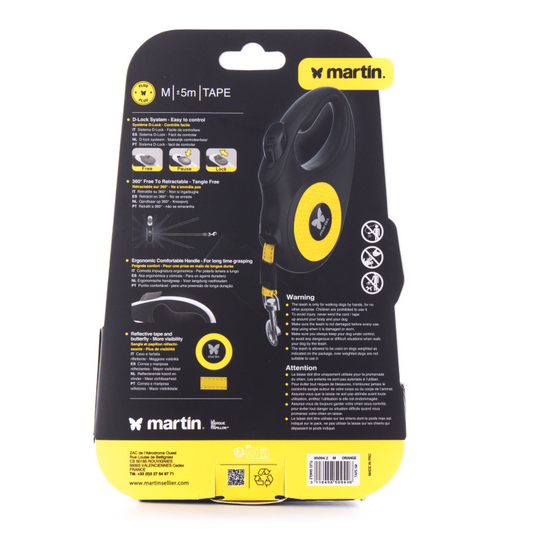 Laisse retractable fluo sangle m orange 5m