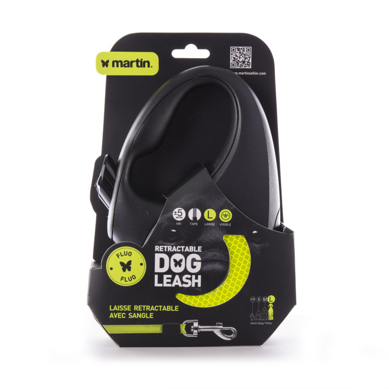 Laisse retractable fluo sangle l jaune 5m