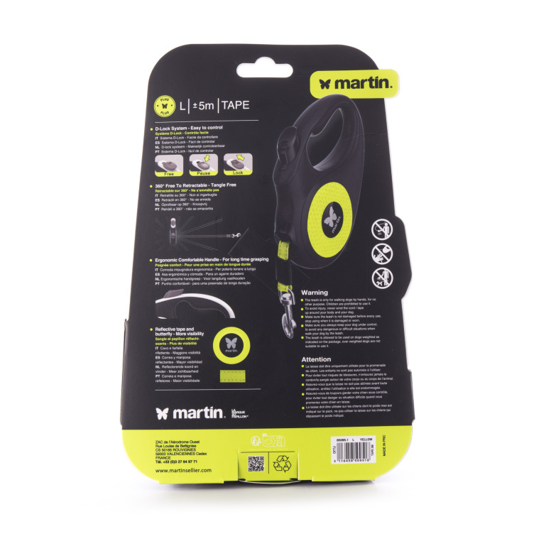 Laisse retractable fluo sangle l jaune 5m
