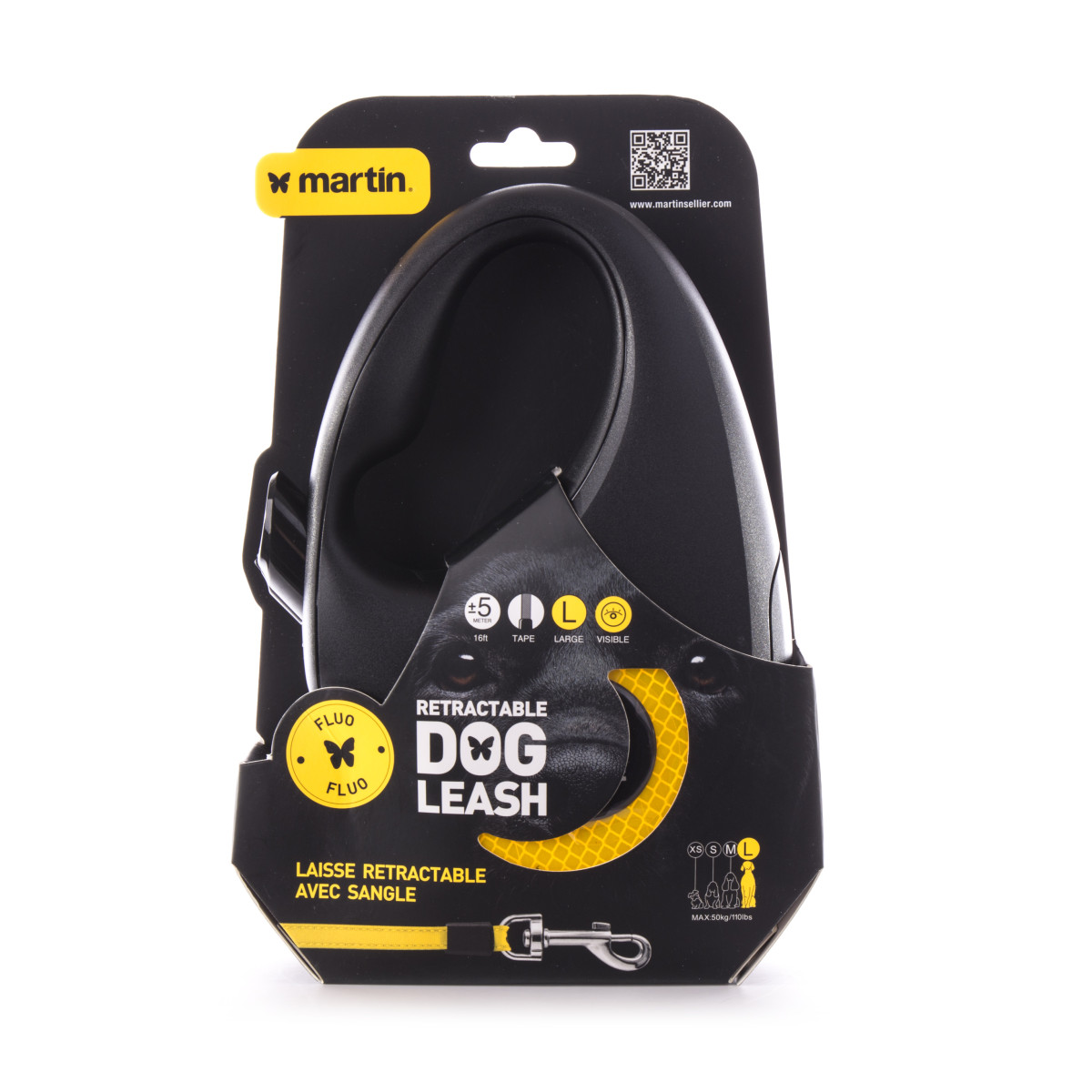 Laisse retractable fluo sangle l orange 5m
