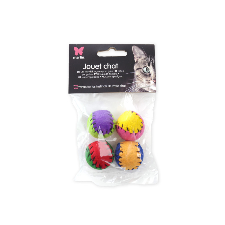Jouet pour chat balle feutrine avec catnip x4