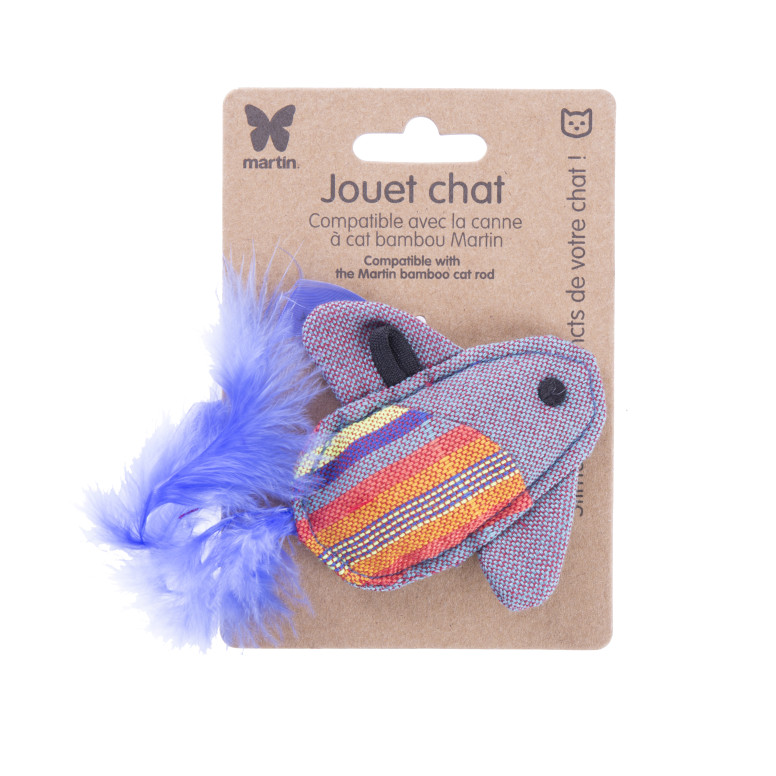 Jouet pour chat poisson volant bleu plume