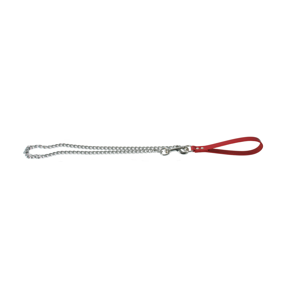 Laisse chaine poignee cuir 100cm rouge 3mm