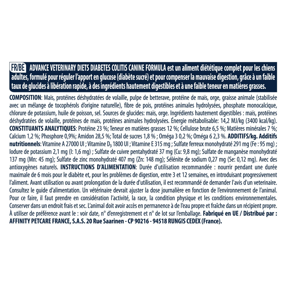 Advance chien diabetes colitis 3kg