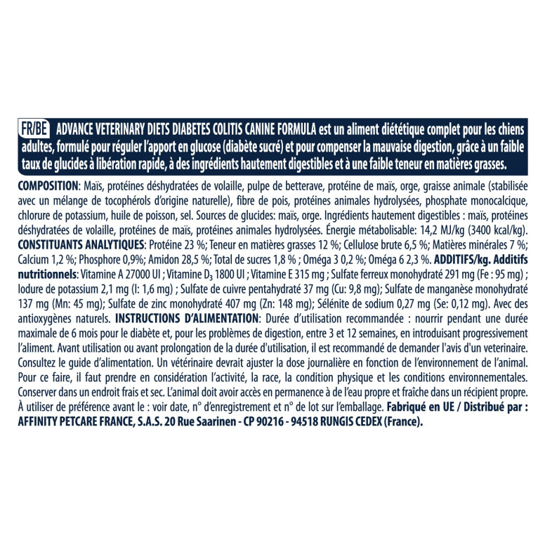 Advance chien diabetes colitis 3kg