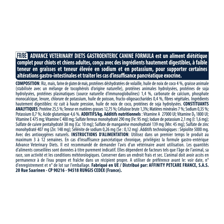 Advance chien gastroenteric low fat 3kg