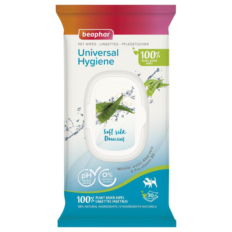 Beaphar lingettes végétales universelles pour nettoyage animal x30