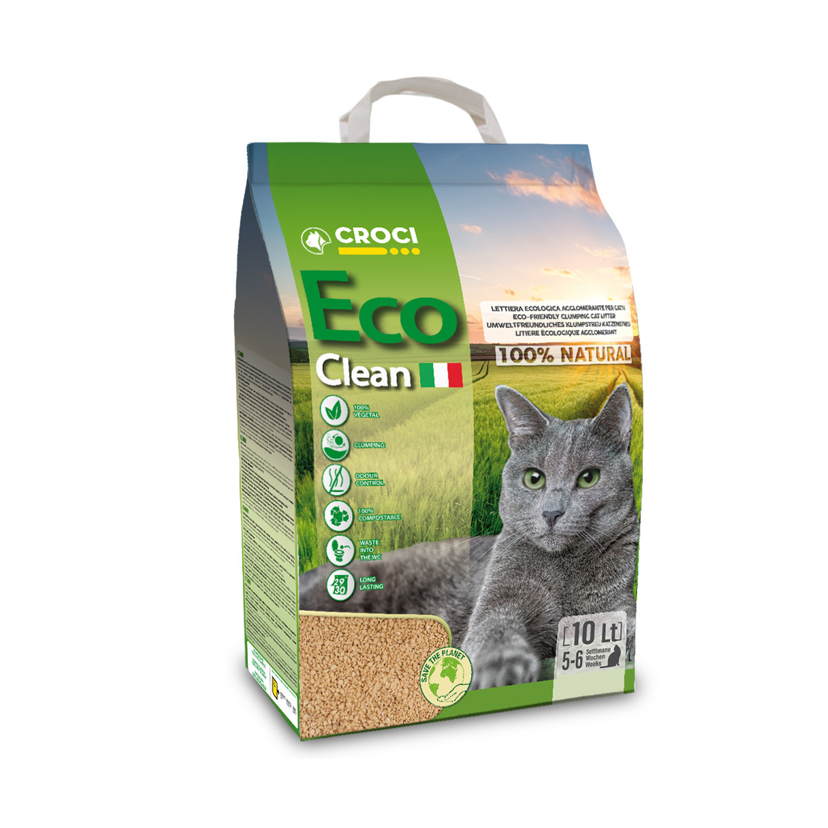 Litière naturelle à base d'orge Croci biodégradable (10L) pour chat