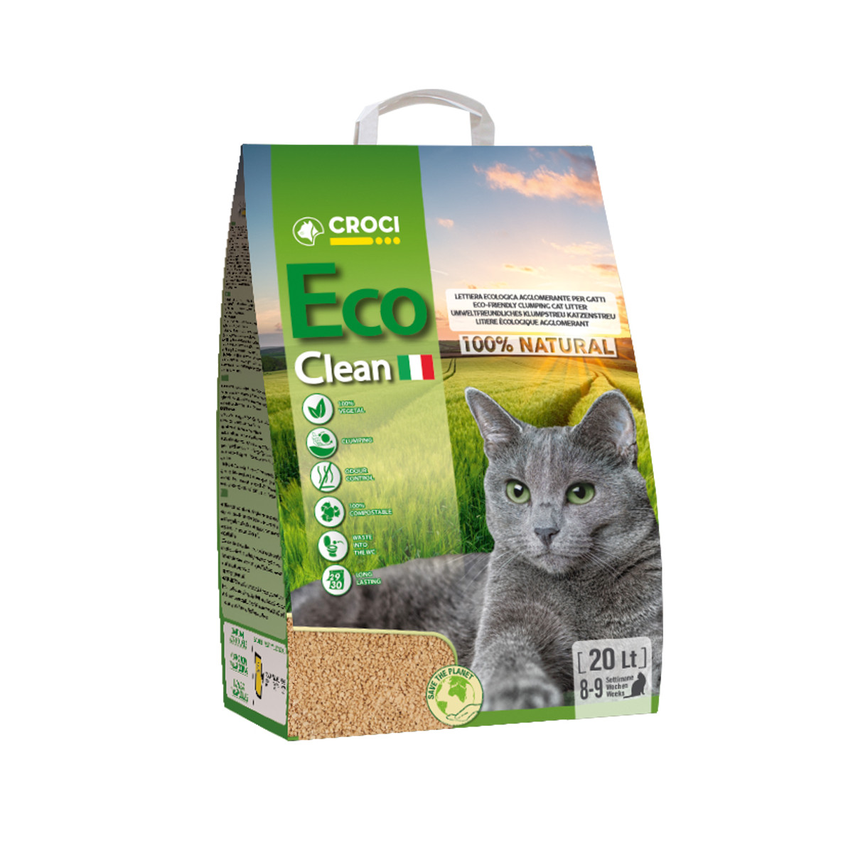 Litière naturelle orge Croci (20L) pour chat
