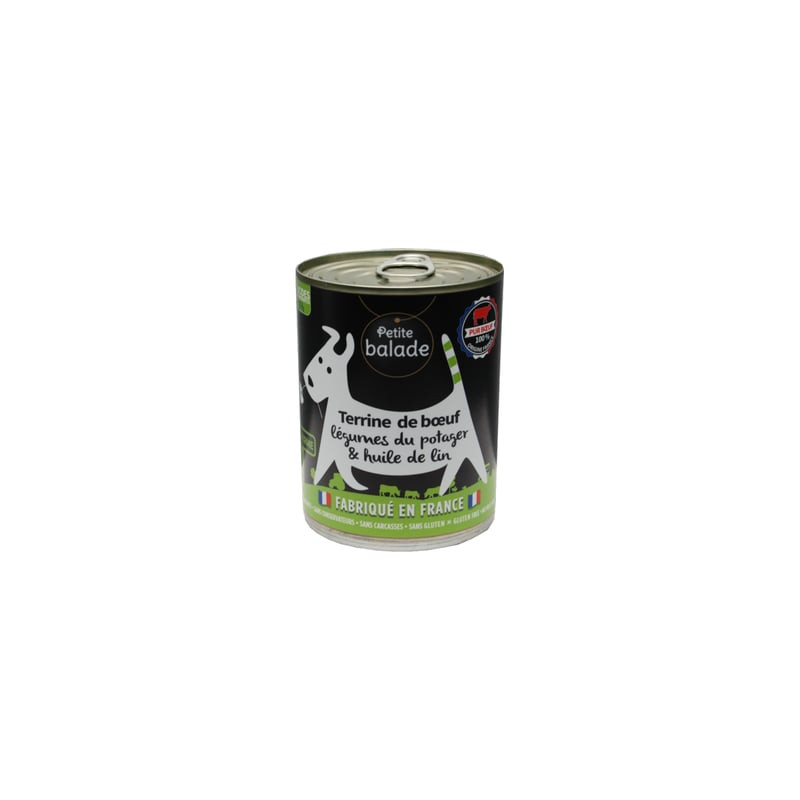 Les Recettes de Daniel Petite Balade terrine bœuf pour chiens en boîte noire, avec vache blanche, 60